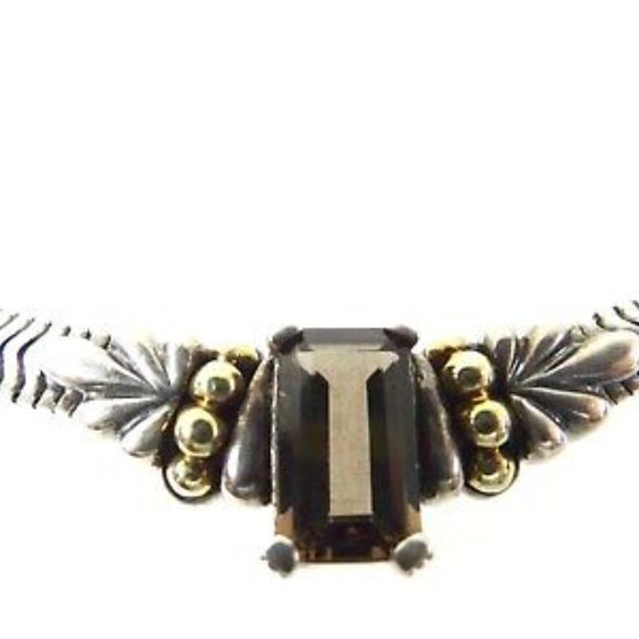 LAGOS Sterling Silver 18k Gold Smoky Topaz Center Piece Snake Chain Necklace - Picture 5 of 8